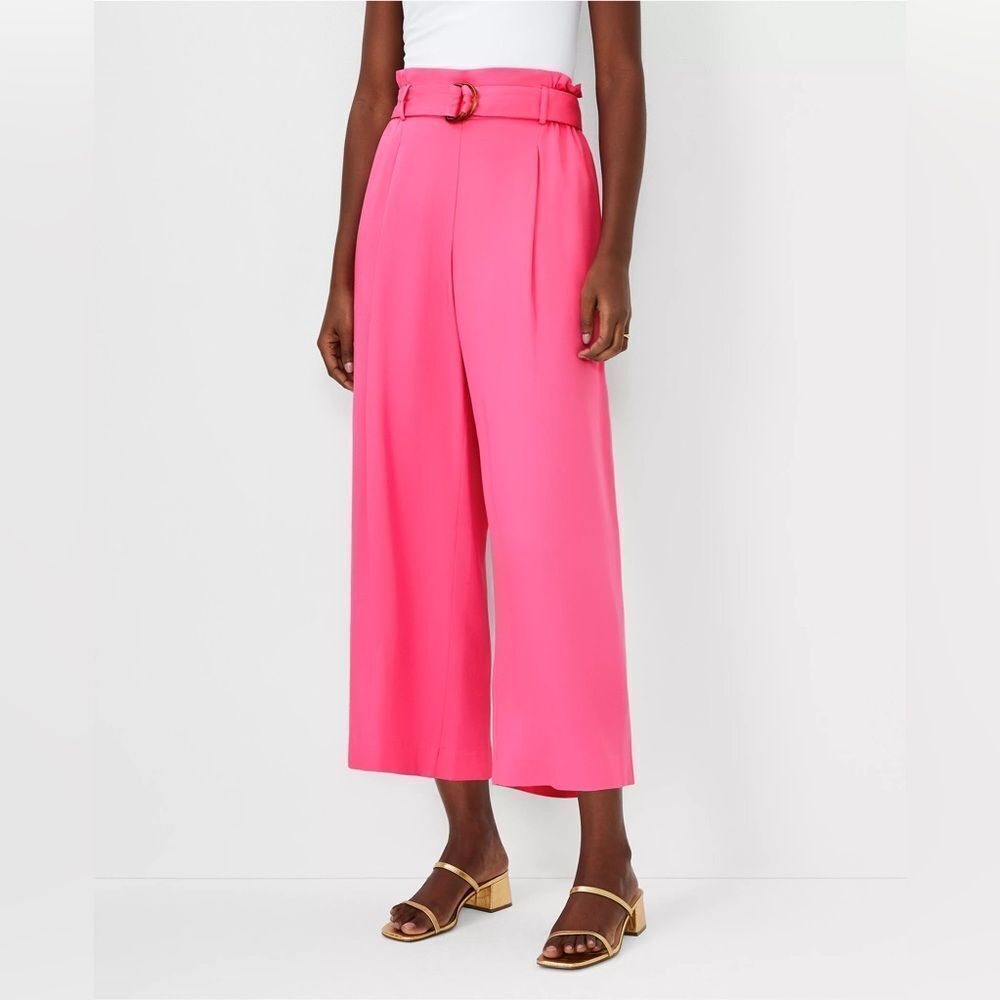 Ann Taylor size M pink pants The Belted Easy Wide Leg Crop Pant cropped ankle
